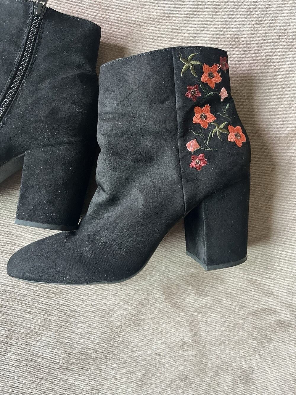 Abound Womens Black Embroidered Ankle Boots Block Heel Floral Size 9 Boho
